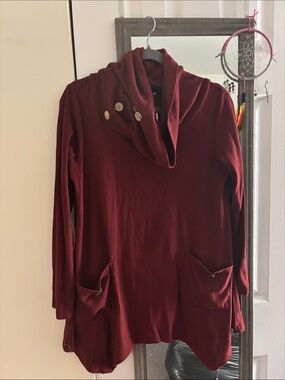 Cozy Cowl-Neck Tunic Sweater in Burgundy